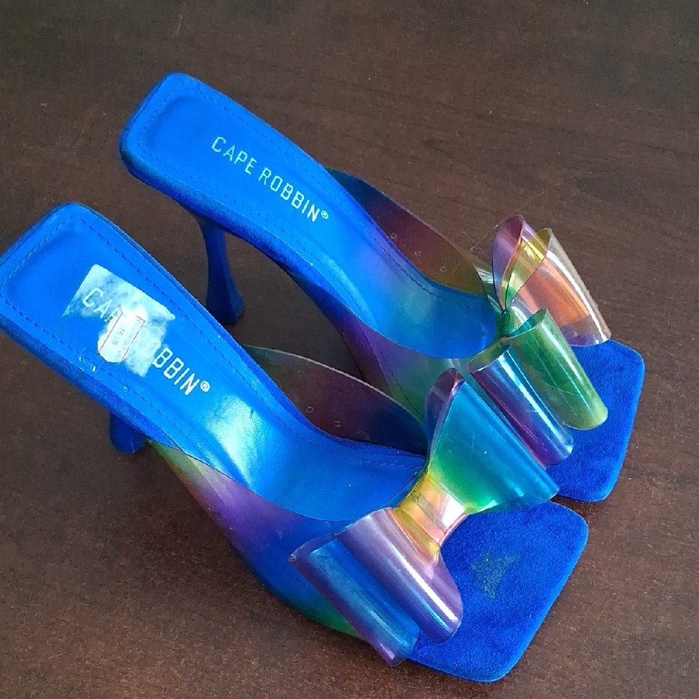Cape Robbin Blue Heels with Multicolor Bow